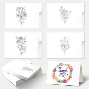 ForraFun 50 Sets 4 x 6 in Watercolor Blank Flowers Cards to Paint with Envelopes Thank You Notes Gifts DIY Blank Folded Watercolor Paper Cards for DIY Greeting Birthday Wedding Invitations in Kuwait