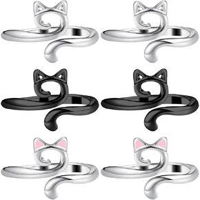 Thinp 6 Pcs Knitting Crochet Loop Ring for Fingers, Crochet Tension Ring Adjustable Open Yarn Guide Rings with Cat Ear Design Metal Braided Faster Knitting Thimbles Holders Accessories for Women in Saudi Arabia