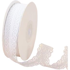 1.2Inch 25Yards Lace Fabric Trim Ribbon for Gift Wrapping, Wedding Party Decoration, Handbook Diary, DIY Crafts Sewing, Flower Ribbon (White) in Kuwait