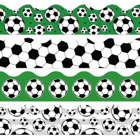 Whaline 60Pcs Soccer Bulletin Board Borders Sport Ball Self-Adhesive Scalloped Trim Sticker Decals for Home Classroom Office Party Wall Decoration in Kuwait