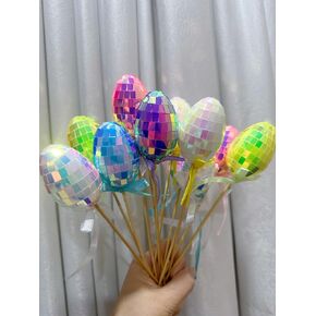 Easter Egg Picks, 12 Pack Disco Ball Glitter Easter Egg, Pastel Colors with Ribbons,Sparkle Eggs Sticks for Easter Decorations, Easter Tree, Centerpiece, DIY Crafts, Party Supplies in Saudi Arabia