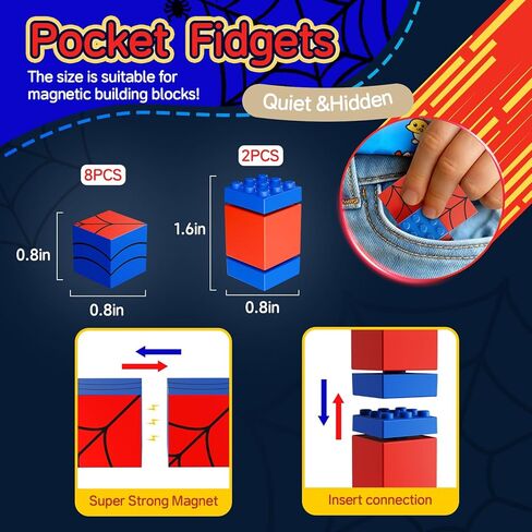 2 Pcs Spider Magnetic Fidget Spinner with 8 Blocks Toys, Spider Party Favors, Magnetic Building Cubes, STEM Sensory Stress Relief, Valentines Day Birthday Gifts for Kids 3-8 -14, Classroom Prize in Saudi Arabia