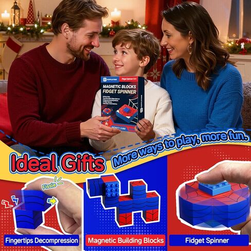 2 Pcs Spider Magnetic Fidget Spinner with 8 Blocks Toys, Spider Party Favors, Magnetic Building Cubes, STEM Sensory Stress Relief, Valentines Day Birthday Gifts for Kids 3-8 -14, Classroom Prize in Saudi Arabia