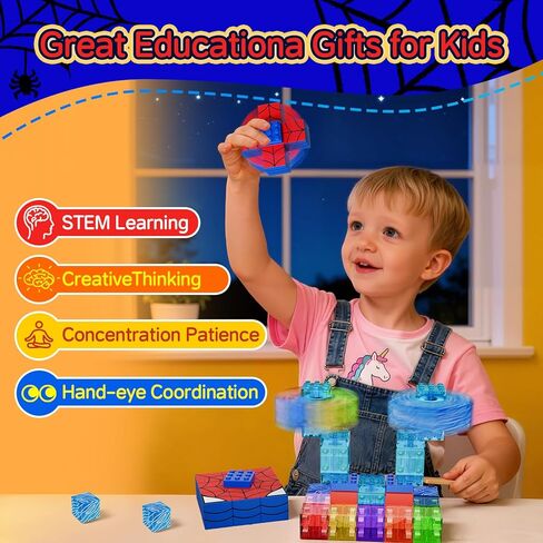 2 Pcs Spider Magnetic Fidget Spinner with 8 Blocks Toys, Spider Party Favors, Magnetic Building Cubes, STEM Sensory Stress Relief, Valentines Day Birthday Gifts for Kids 3-8 -14, Classroom Prize in Saudi Arabia