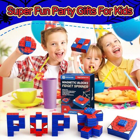 2 Pcs Spider Magnetic Fidget Spinner with 8 Blocks Toys, Spider Party Favors, Magnetic Building Cubes, STEM Sensory Stress Relief, Valentines Day Birthday Gifts for Kids 3-8 -14, Classroom Prize in Saudi Arabia