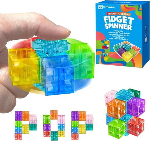 2 Pcs Spider Magnetic Fidget Spinner with 8 Blocks Toys, Spider Party Favors, Magnetic Building Cubes, STEM Sensory Stress Relief, Valentines Day Birthday Gifts for Kids 3-8 -14, Classroom Prize in Saudi Arabia