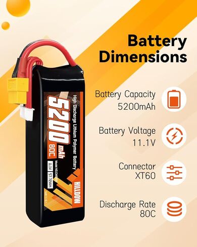 Hilldow 3S 5200mAh Lipo Battery 80C 11.1V RC حافظة ناعمة مع موصل XT60 لشاحنات السيارات RC بدون طيار RC (عبوتان) in Kuwait