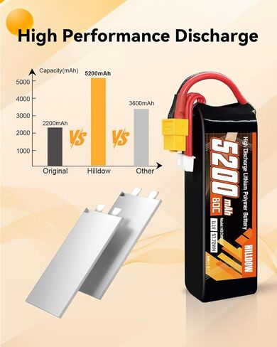 Hilldow 3S 5200mAh Lipo Battery 80C 11.1V RC حافظة ناعمة مع موصل XT60 لشاحنات السيارات RC بدون طيار RC (عبوتان) in Kuwait