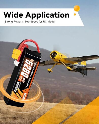 Hilldow 3S 5200mAh Lipo Battery 80C 11.1V RC حافظة ناعمة مع موصل XT60 لشاحنات السيارات RC بدون طيار RC (عبوتان) in Kuwait