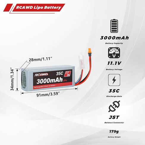 بطارية ليبو 11.1 فولت RCAWD 3S 35C 3000 مللي أمبير في الساعة مع موصل JST IC2 موصل 3S 11.1 فولت 1.6A شاحن لجزء ترقيات سلسلة Arrma Grom Mojave Typhon BLX in Saudi Arabia