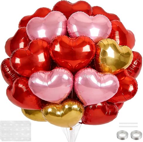 18 Inch Red Heart Balloons, 20 Pcs Foil Heart Shaped Balloon Large Foil Valentines Balloons Helium Support for Valentine's Day Wedding Bridal Engagement Party Anniversary Decorations in Saudi Arabia