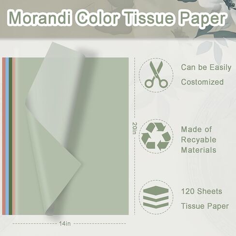 120 Sheets Morandi Series Gift Tissue Paper for Gift Bags, 20 x 14 Inch Sage Green Dark Green Cinnamon Light Blue Wrapping Paper for Birthday Wedding Baby Shower Art Crafts Christmas Party Supplies in Saudi Arabia