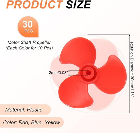 Generic 2mm DC Motor Shaft Propeller, 30mm Fan Shape 3-Blade Plastic Round Propeller for DIY Model Airplane Science Education Toys Motor RC Boat Micro (3 Colors, Pack of 30) in Saudi Arabia