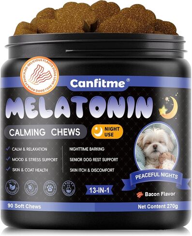 Melatonin for Dogs, 90 Chews Calming Treats for Small and Large Dogs with Valerian Root & L-Theanine for Sleep Aid & Emotional Support, Calming Treats for Stress Anxiety Relief, Barking in Saudi Arabia