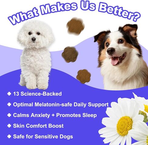Melatonin for Dogs, 90 Chews Calming Treats for Small and Large Dogs with Valerian Root & L-Theanine for Sleep Aid & Emotional Support, Calming Treats for Stress Anxiety Relief, Barking in Saudi Arabia