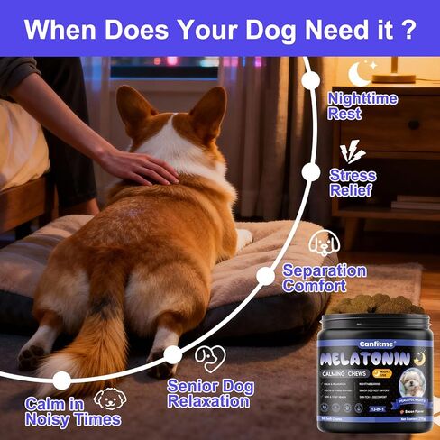 Melatonin for Dogs, 90 Chews Calming Treats for Small and Large Dogs with Valerian Root & L-Theanine for Sleep Aid & Emotional Support, Calming Treats for Stress Anxiety Relief, Barking in Saudi Arabia