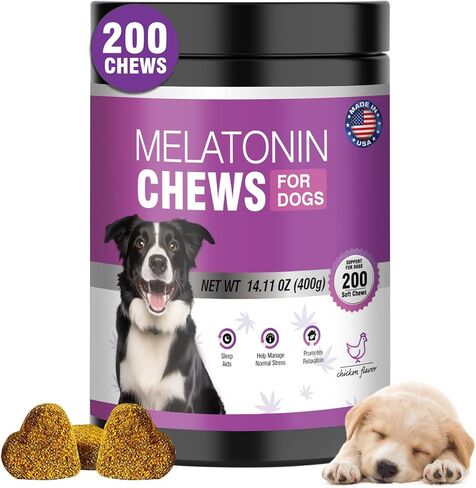 الميلاتونين المهدئ للكلاب، 200 مضغ للحيوانات الأليفة، علاجات مهدئة للمساعدة على النوم، حبوب النوم، عضات الجراء، تدعم التوتر، وتخفيف القلق للكلاب الصغيرة والكبيرة (نكهة الدجاج) in Kuwait