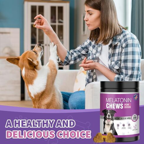 الميلاتونين المهدئ للكلاب، 200 مضغ للحيوانات الأليفة، علاجات مهدئة للمساعدة على النوم، حبوب النوم، عضات الجراء، تدعم التوتر، وتخفيف القلق للكلاب الصغيرة والكبيرة (نكهة الدجاج) in Kuwait