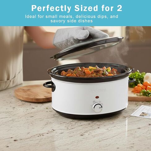 Courant 7-quart slow cooker, Manual, Oval Ceramic pot with Nonstick Coating and 3 Adjustable temps, Dishwasher Safe, Versatile Cookware for Large Families (white) in Saudi Arabia