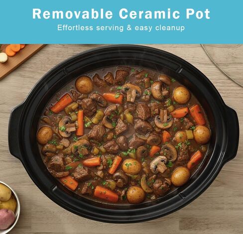 Courant 7-quart slow cooker, Manual, Oval Ceramic pot with Nonstick Coating and 3 Adjustable temps, Dishwasher Safe, Versatile Cookware for Large Families (white) in Saudi Arabia