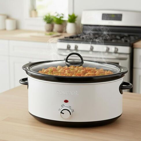 Courant 7-quart slow cooker, Manual, Oval Ceramic pot with Nonstick Coating and 3 Adjustable temps, Dishwasher Safe, Versatile Cookware for Large Families (white) in Saudi Arabia