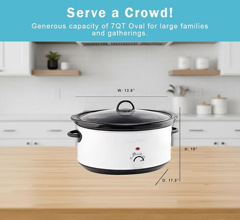 Courant 7-quart slow cooker, Manual, Oval Ceramic pot with Nonstick Coating and 3 Adjustable temps, Dishwasher Safe, Versatile Cookware for Large Families (white) in Saudi Arabia