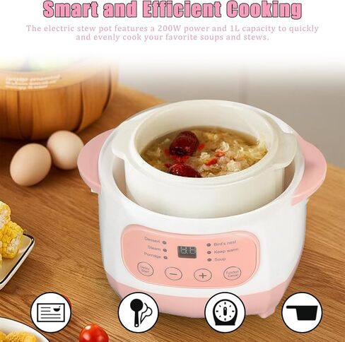 Electric Stew Pot Appointment Timing Smart Prevent Dry Burning Cooker Ceramic Soup Pot for Home Kitchen Pink 1L Electric Stew Pot in Saudi Arabia