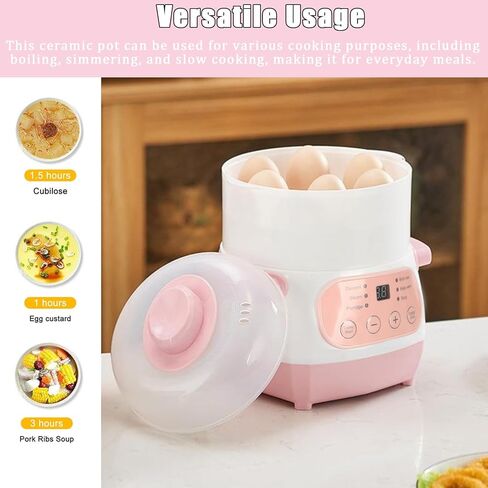 Electric Stew Pot Appointment Timing Smart Prevent Dry Burning Cooker Ceramic Soup Pot for Home Kitchen Pink 1L Electric Stew Pot in Saudi Arabia