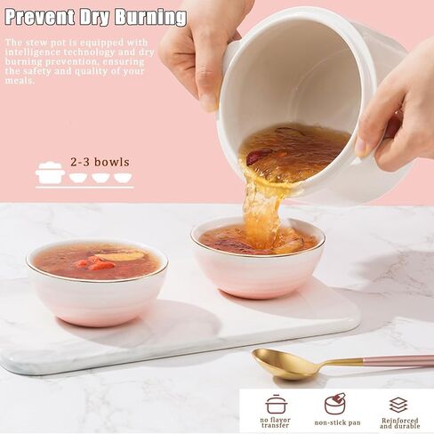 Electric Stew Pot Appointment Timing Smart Prevent Dry Burning Cooker Ceramic Soup Pot for Home Kitchen Pink 1L Electric Stew Pot in Saudi Arabia