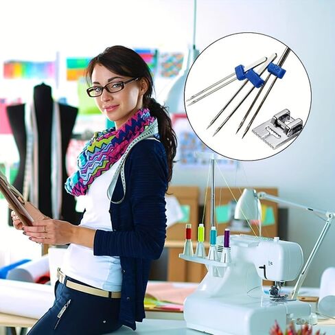 6 حزمة ماكينة خياطة إبرة مزدوجة إبرة مزدوجة مع 2 قطعة 9 الأخدود Pintuck قطعة قدم الضغط في ماكينة الخياطة 3 حجم 2/90 3/90 4/90 in Saudi Arabia