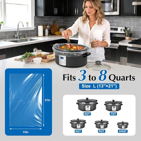 Homtone Slow Cooker Liners, 30 Count Disposable Cooking Bags 13x21 Inch for 3-8 Quart Round & Oval Slow Cooker Pots, BPA Free Plastic Liners for Easy Cleanup Mess-Free Meal Prep in Saudi Arabia