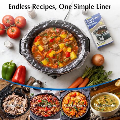 Homtone Slow Cooker Liners, 30 Count Disposable Cooking Bags 13x21 Inch for 3-8 Quart Round & Oval Slow Cooker Pots, BPA Free Plastic Liners for Easy Cleanup Mess-Free Meal Prep in Saudi Arabia