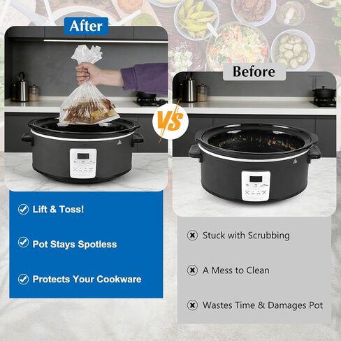 Homtone Slow Cooker Liners, 30 Count Disposable Cooking Bags 13x21 Inch for 3-8 Quart Round & Oval Slow Cooker Pots, BPA Free Plastic Liners for Easy Cleanup Mess-Free Meal Prep in Saudi Arabia