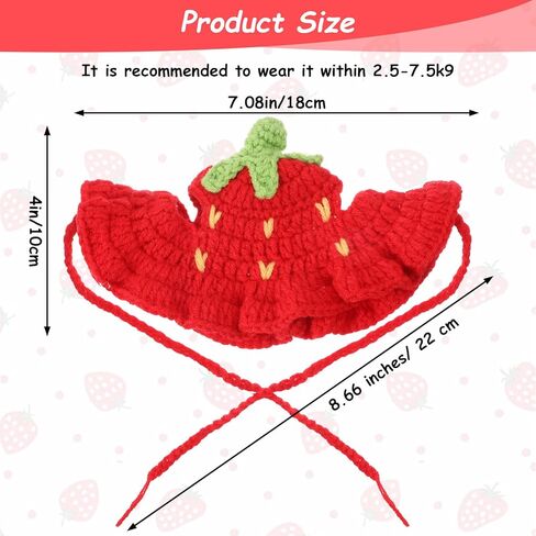 Strawberry Cat Hat Soft Polyester Cartoon Design Knit Cute Dog Hat Rabbit Hats Halloween Christmas Party Costume Head Wear Accessories for Puppy Cat Kitten Small Dogs Small Animals Pets Red (M) in Saudi Arabia