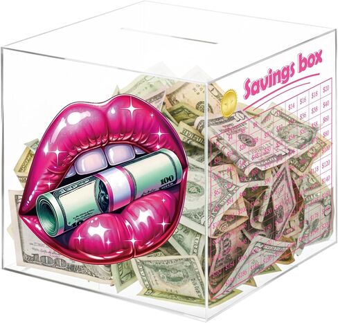 Yinkin 10k Smash Box Saving Challenge Clear Acrylic Smash Box for Money 10k Piggy Bank for Adults Woman Break to Open Cash Vault Cash Coin Collection(Fashion Style) in Saudi Arabia