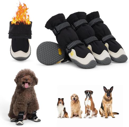 Dog Shoes for Medium Large Dogs Winter Dog Snow Boots Anti-Slip Dog Boots & Paw Protectors Warm Wool Snow Booties with Reflective for Hiking 4Pcs,Size 6 in Saudi Arabia