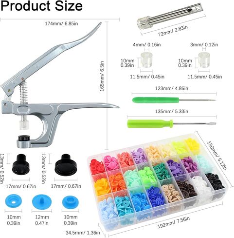 360 Sets T5 Plastic Snap Buttons with Snap Pliers Set 24 Colors Snap Fasteners Buttons Setter Tool Kit for Sewing Crafting Clothes Fabric DIY (with Tools) in Kuwait