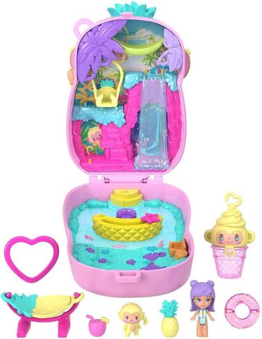 Polly Pocket Dolls and Playset, Pineapple Monkey Compact, Travel Toy with 1 Micro Doll, Pet, Hammock, Fruit Themed Accessories in Saudi Arabia