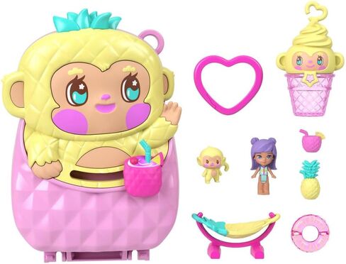 Polly Pocket Dolls and Playset, Pineapple Monkey Compact, Travel Toy with 1 Micro Doll, Pet, Hammock, Fruit Themed Accessories in Saudi Arabia