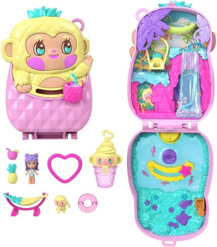 Polly Pocket Dolls and Playset, Pineapple Monkey Compact, Travel Toy with 1 Micro Doll, Pet, Hammock, Fruit Themed Accessories in Saudi Arabia