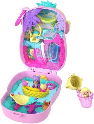 Polly Pocket Dolls and Playset, Pineapple Monkey Compact, Travel Toy with 1 Micro Doll, Pet, Hammock, Fruit Themed Accessories in Saudi Arabia