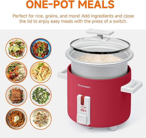 جهاز طهي الأرز الصغير سعة 1.5 لتر مع وعاء غير لاصق قابل للإزالة، صانع الأرز المحمول مع وظيفة الحفاظ على الدفء مناسب لشخص أو شخصين، أحمر in Kuwait