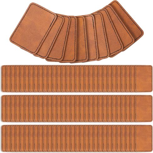 120 Pcs Blank Leatherette Hat Patches with Adhesive Backing - Faux Leather Iron-On Rectangular Patches for Fabric Repair, Custom Sewing, Laser Engraving & DIY Crafts (Brown, 3 x 2 Inches) in Kuwait