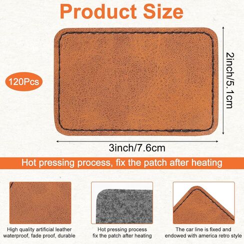 120 Pcs Blank Leatherette Hat Patches with Adhesive Backing - Faux Leather Iron-On Rectangular Patches for Fabric Repair, Custom Sewing, Laser Engraving & DIY Crafts (Brown, 3 x 2 Inches) in Kuwait