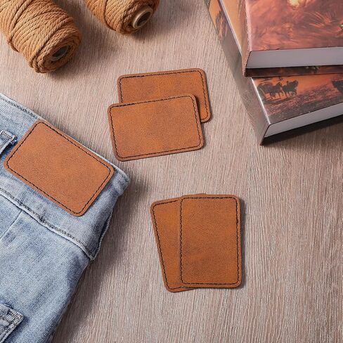 120 Pcs Blank Leatherette Hat Patches with Adhesive Backing - Faux Leather Iron-On Rectangular Patches for Fabric Repair, Custom Sewing, Laser Engraving & DIY Crafts (Brown, 3 x 2 Inches) in Kuwait