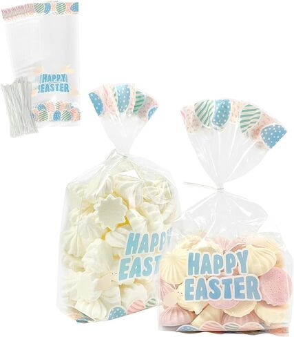 EKAPACKAGING 50Pcs 4x9.5 Inches Heart Pattern Side Gusseted Treat Bags with Ties, Clear Pink Cellophane Bags for Cookies & Pretzel Rods, Valentine's Day Goodie Bags for Small Gifts in Saudi Arabia