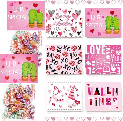 Zonon 54 Pieces Valentine's Day Candy Cello Bags Plastic Treat Bags Self-adhesive Goodies Sacks Valentine Party Favor Sacks with 54 Pieces Toppers Baking Wrapping Pouch for Boy Girl Party Supplies in Saudi Arabia