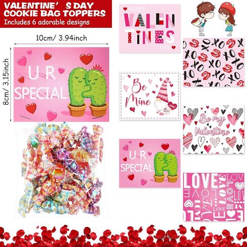 Zonon 54 Pieces Valentine's Day Candy Cello Bags Plastic Treat Bags Self-adhesive Goodies Sacks Valentine Party Favor Sacks with 54 Pieces Toppers Baking Wrapping Pouch for Boy Girl Party Supplies in Saudi Arabia