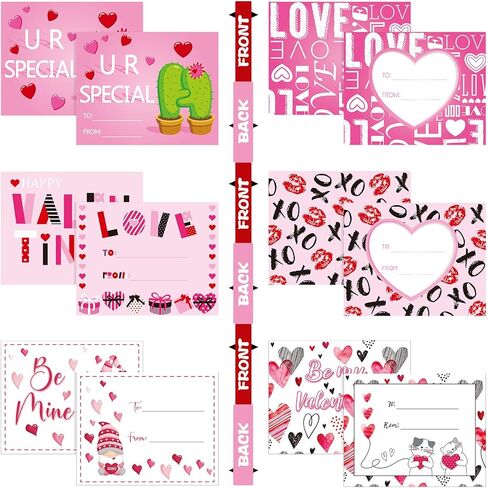 Zonon 54 Pieces Valentine's Day Candy Cello Bags Plastic Treat Bags Self-adhesive Goodies Sacks Valentine Party Favor Sacks with 54 Pieces Toppers Baking Wrapping Pouch for Boy Girl Party Supplies in Saudi Arabia