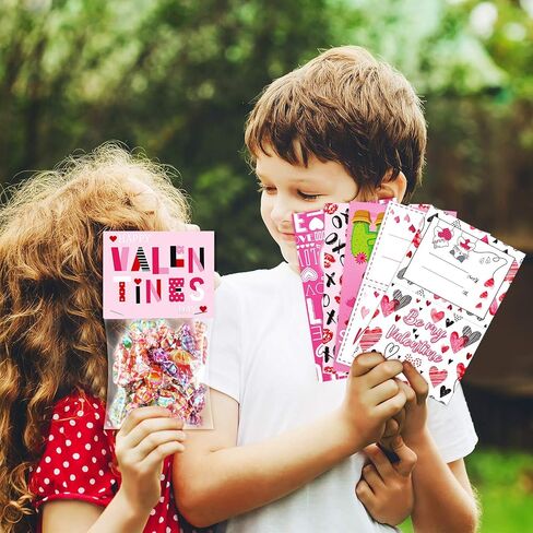 Zonon 54 Pieces Valentine's Day Candy Cello Bags Plastic Treat Bags Self-adhesive Goodies Sacks Valentine Party Favor Sacks with 54 Pieces Toppers Baking Wrapping Pouch for Boy Girl Party Supplies in Saudi Arabia